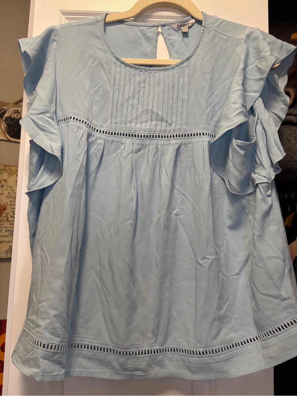Light Blue Ruffle Sleeve Top - Picture 2 of 3